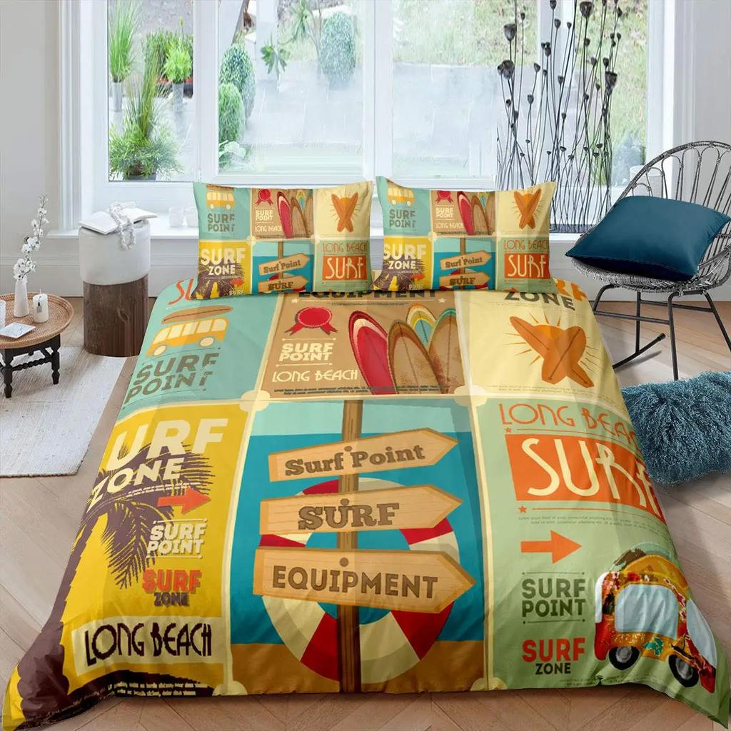Surf Duvet Cover Set Beach Printed Hawaii Vacation Bedding Set for Adult Women Girl Tropical Botanical Polyester Comforter Cover