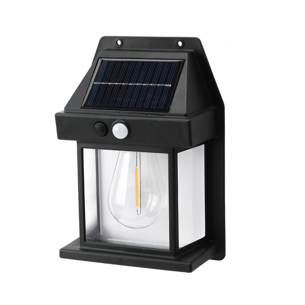 

Уличный солнечный вольфрамовый настенный светильник с датчиком движения IP65 водонепроницаемый светодиодный безопасный светильник для патио, веранды, сарая, гаража чёрный