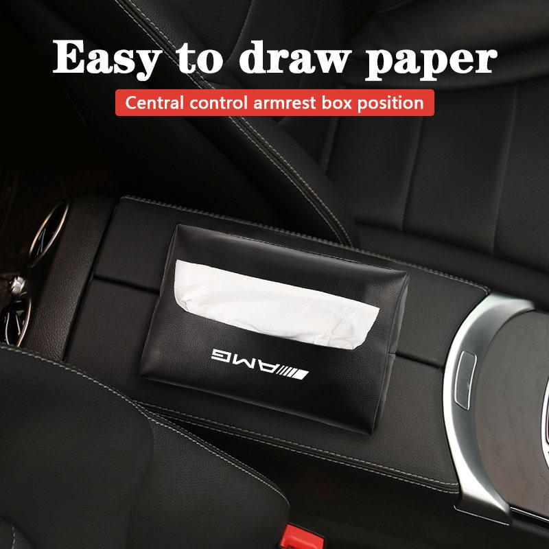 Car Tissue Box Sun Visor Seat Back Paper Towel Storage Bag Keychain For Mercedes Benz AMG W206 W204 W205 W212 W213 W221 W222 W22 AX1