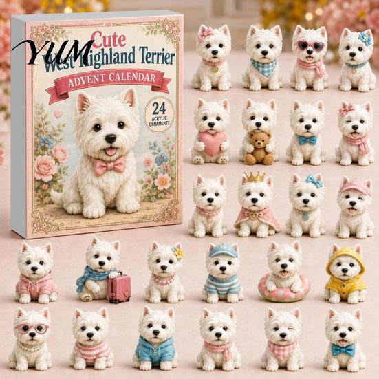 Cute Animal Desk Ornaments 24 Days Dog Advent Calendar 2026, 2D Acrylic Puppy Christmas Pajamas Series Hanging Pendants Countdown Calendar,