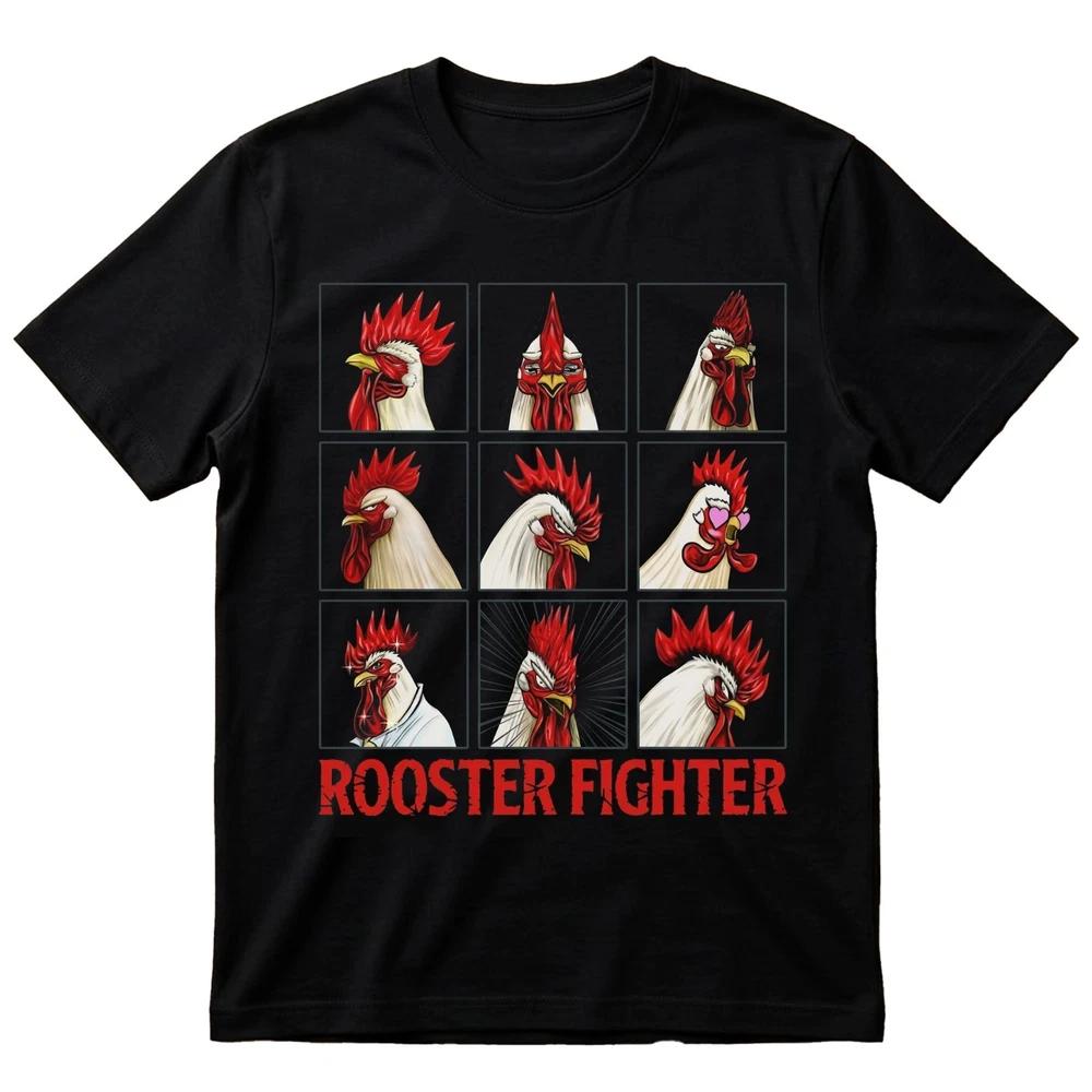 Rooster Fighter Anime T Shirt Rooster Face Grid Graphic Tee UK Gift S