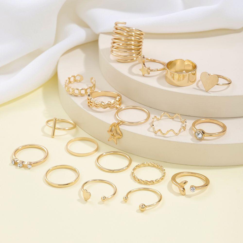 IF ME 18Pcs/set Personalized Heart Star Ring Set Crystal Multilayer Wave Gold Rings for Women Jewelry Accessories