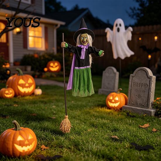 Premium Halloween Decoration Materials Animated Witch Decoration, Sound Activated Lighted Haunted House Prop, Hanging Ornament Creepy Flying