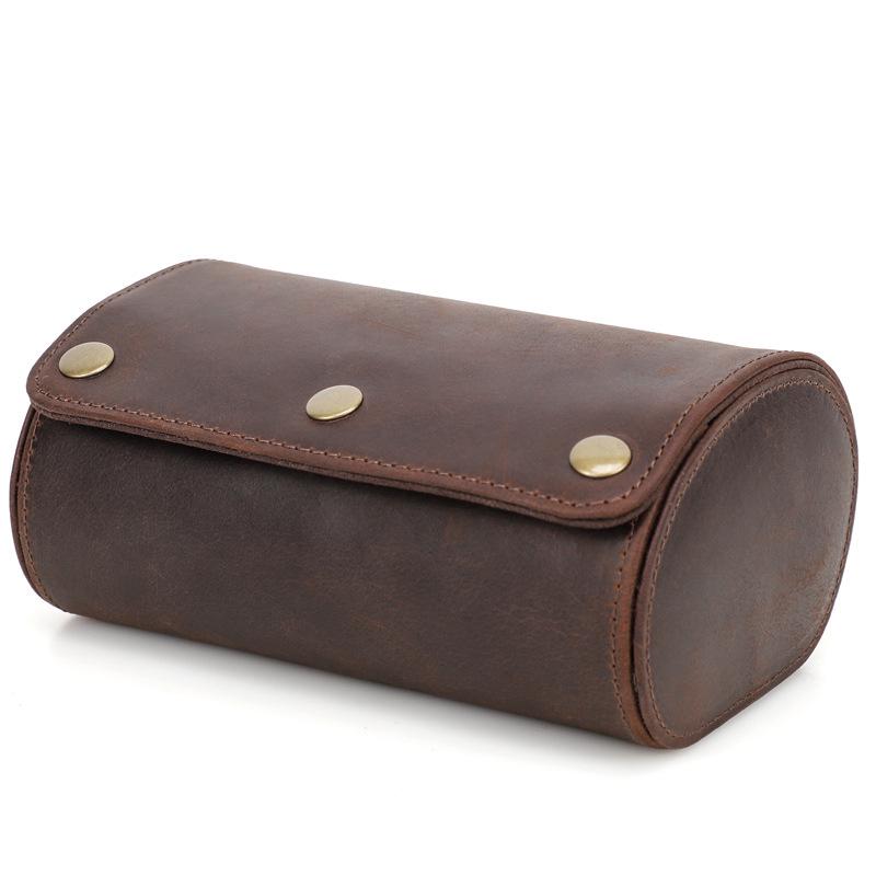 

Retro Crazy Horse Cowhide Leather Wristwatch Storage Box for Travel and Couples.