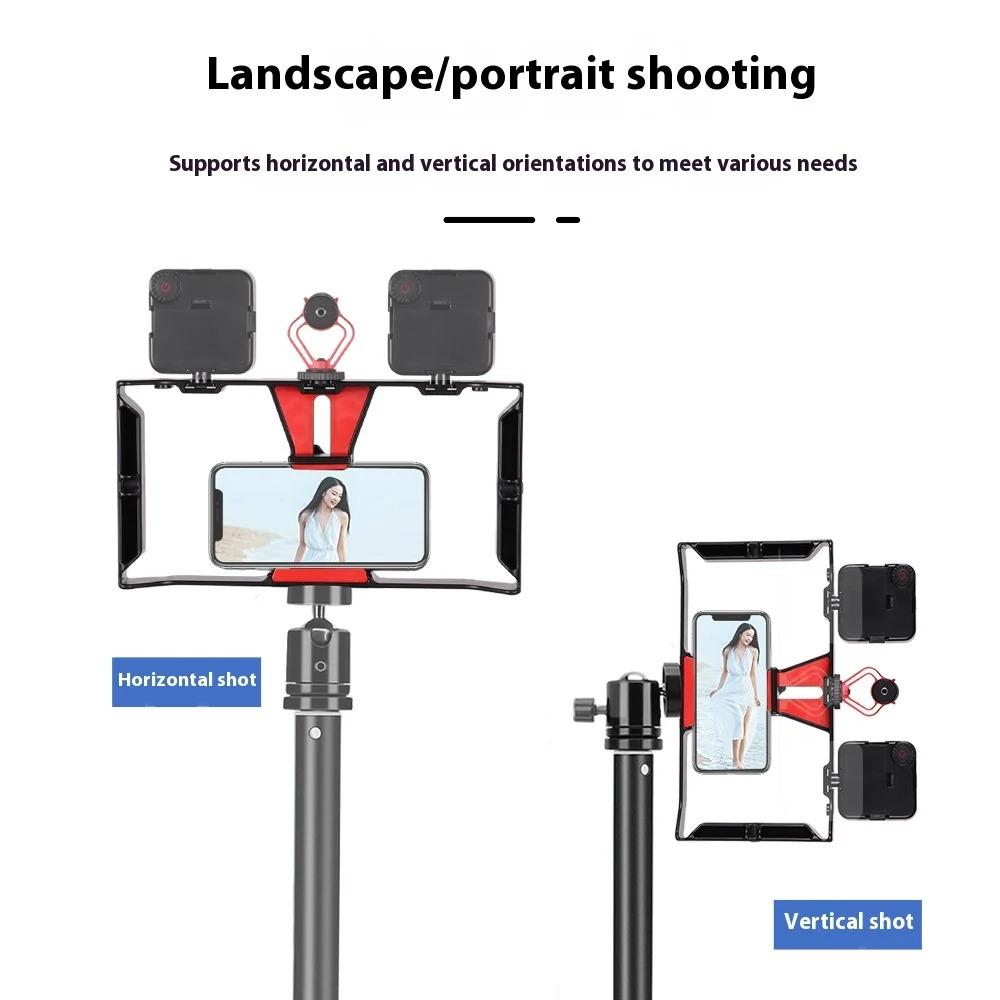 Professional Dual Handheld Phone Filmmaking Cage Multi Cold Shoe Video Stabilizer Frame for Live Stream Vlog Recording Shooting