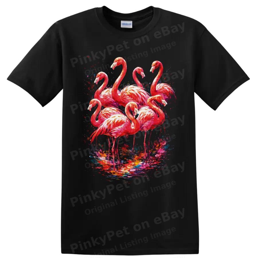 Flamingo Flock T Shirt Colorful Tropical Bird Art Graphic Unisex Tee Gift Wear
