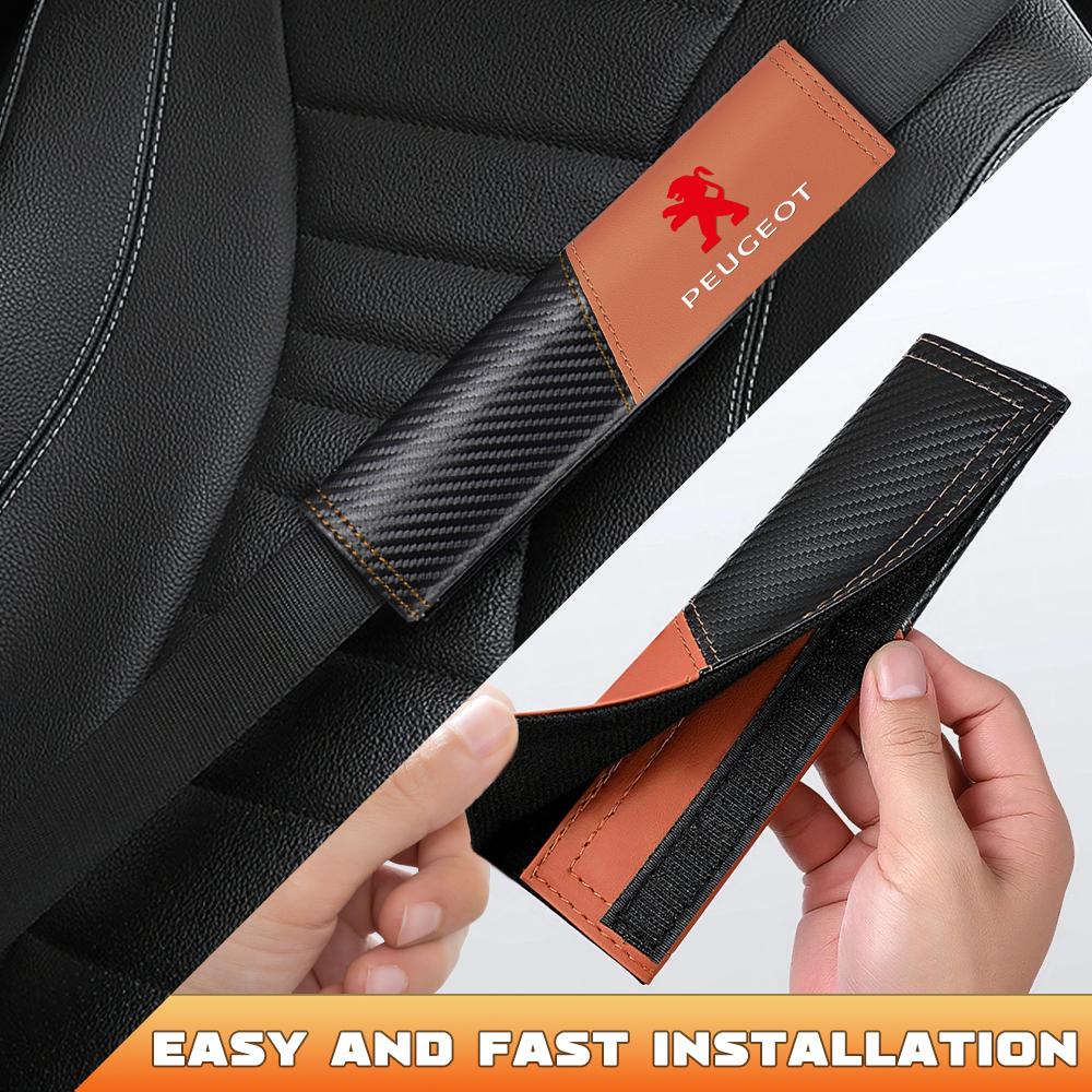 2pcs Carbon Fiber Leather Car Seat Belt Shoulder Cover Prevent Tightening For Peugeot 3008 5008 208 407 406 4008 206 308 307 301 pio20