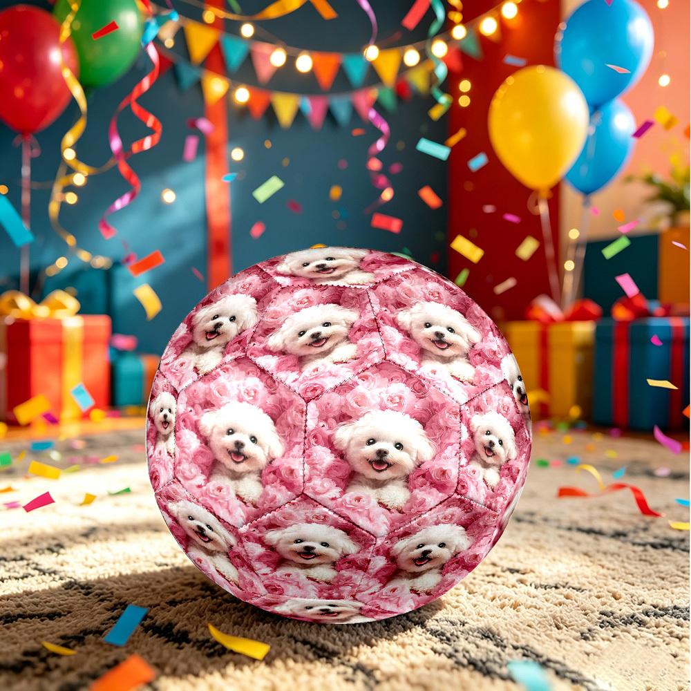 1pc Pink Roses Pup Theme Soccer Ball Football, Size 5, Lightweight PVC, Outdoor Training Soccer Ball,Gift J61419