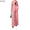 ZANZEA Women Long Sleeve Thin Blazer and Pants Casual Two Piece Suit Sets