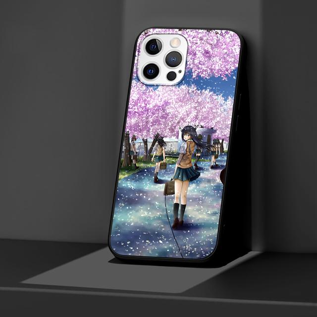 Japanese Anime Plum Cherry Blossom Girl Case For Iphone 14 13 11 12 Pro Max Xr 7 8 X 6 6s Plus Xs 5 5s Se Black Soft Phone Cover