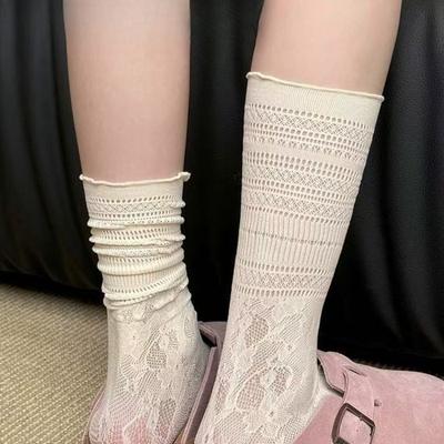 Women's Summer Thin Lace Ballet Style Lace Cotton Medium Tube Pile Socks