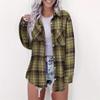 Cardigan Camisa Feminina Xadrez de Manga Comprida com Gola Pontuda para a Primavera 2025
