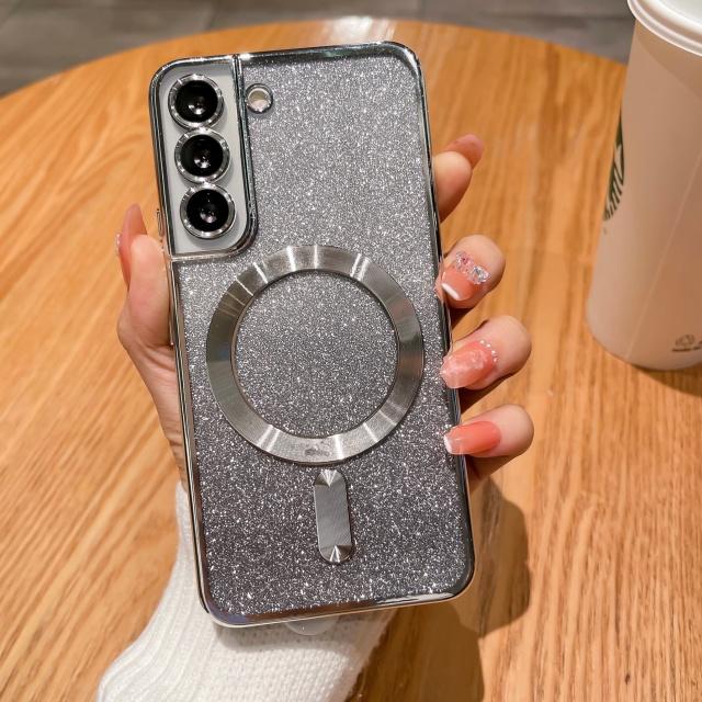 For For Samsung S24 S25 Ultra  Plating Frame Flash  Magnetic Phone Cover For For Samsung Galaxy S23 S22 Plus S21 FE Case