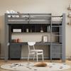 90*200Cm Loft Bed, Children's Beds, Bed On Top, Table Below, Large Storage Space, High Railing, Stable Stairs, Grey