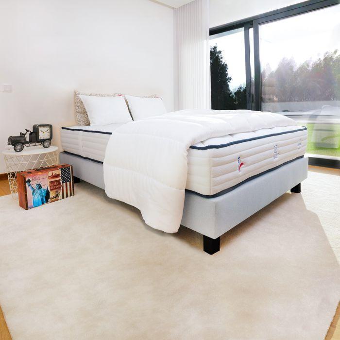Ensemble Matelas 140x190 cm, Patriote, 27 cm, ressorts ensachés, ferme, face été/hiver + sommier gris ep20cm + 2 oreillers + couette
