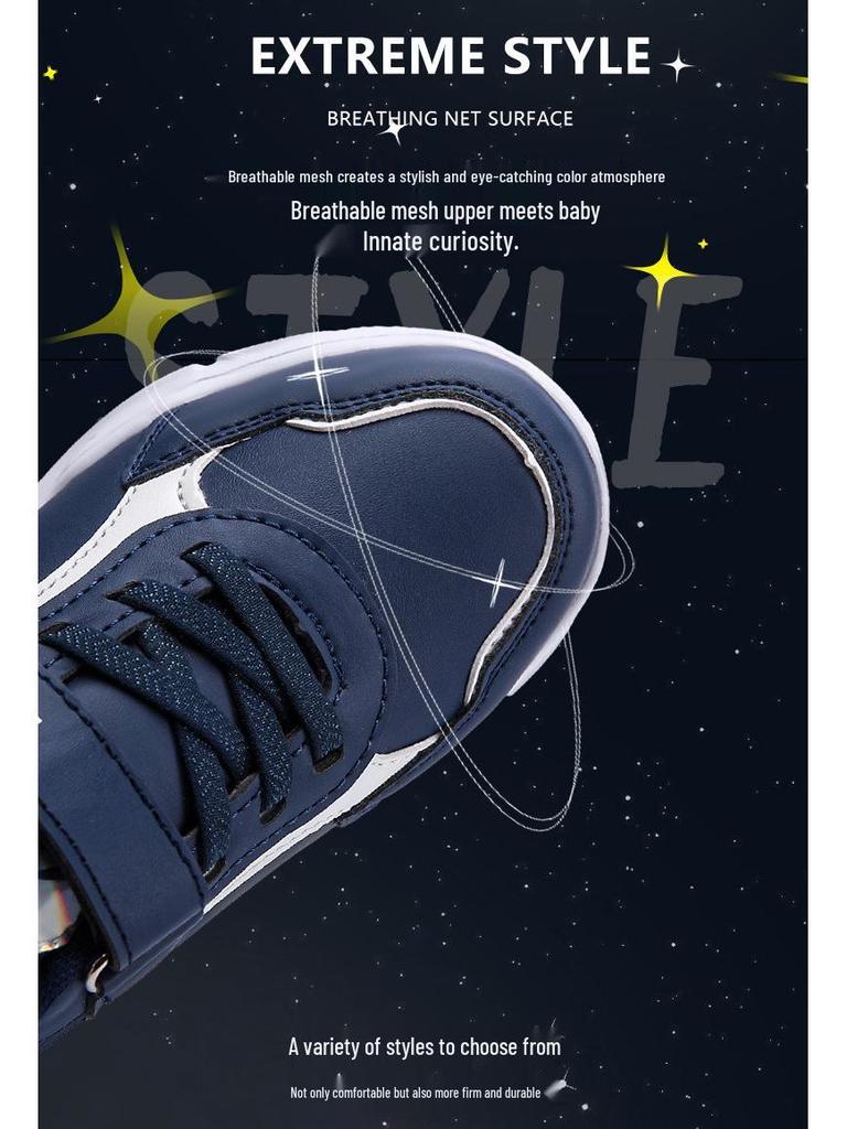 Boys' Waterproof Leather Athletic School Shoes, Soft-Soled Running Sneakers for Spring and Autumn