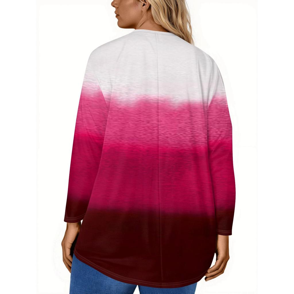 Kadın Modası Büyük Beden Yuvarlak Yaka Uzun Kollu Rahat Baskılı Bol Kazak Üst