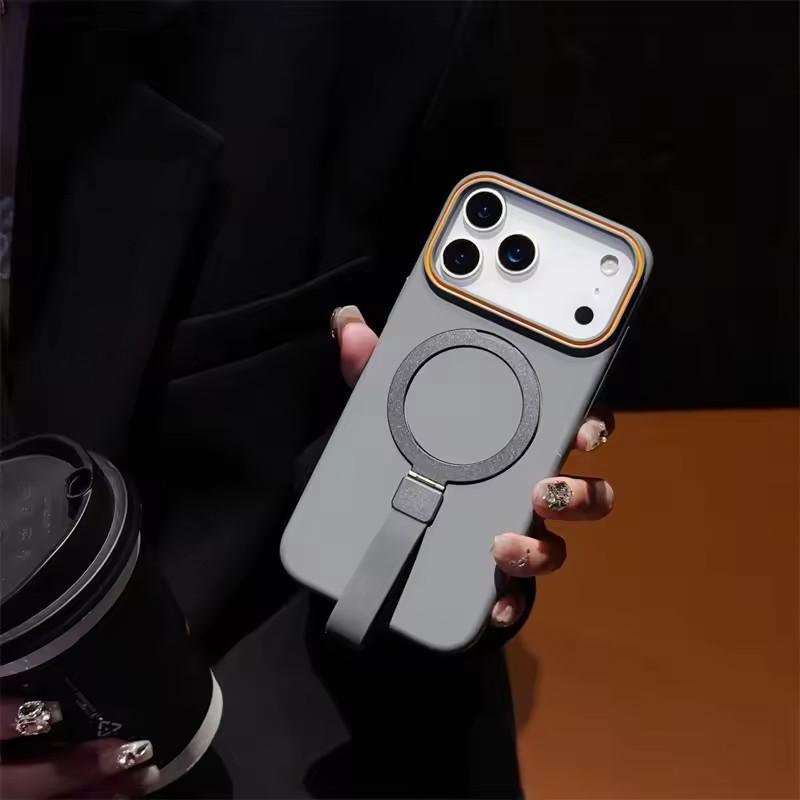 For Magsafe Magnetic Bracket Grip Ring Case For iPhone 17 16 Plus 15 14 13 12 Pro Max 17 Air Soft Silicone Wrist Strap Cover