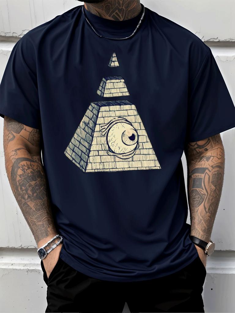 Unisex Summer Crew Neck T Shirt Pyramid All Seeing Eye Print Casual Loose Streetwear Short Sleeve Male Daily Fashion Tops