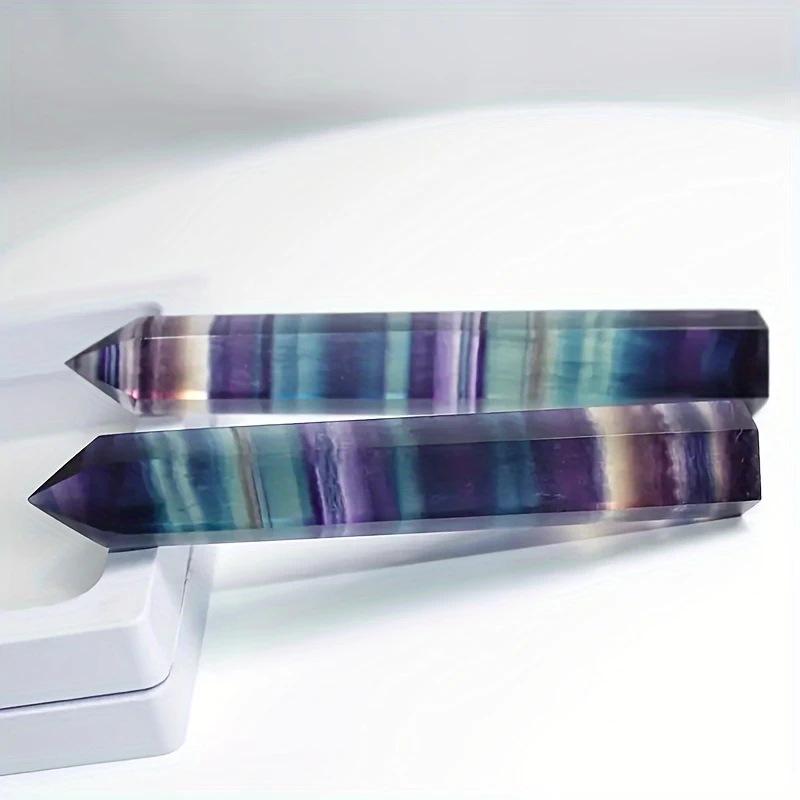 Natural Crystal Seven-Color Rainbow Fluorite Hexagonal Pillar Ornament in Blue-Green-Purple 4-5 cm