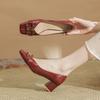 Pink Patent Leather Thick Heel High Heels Female Cute Metal Buckle Shallow Mouth Women's Shoes Temperament Sheepskin Pad Single Shoes Female Square