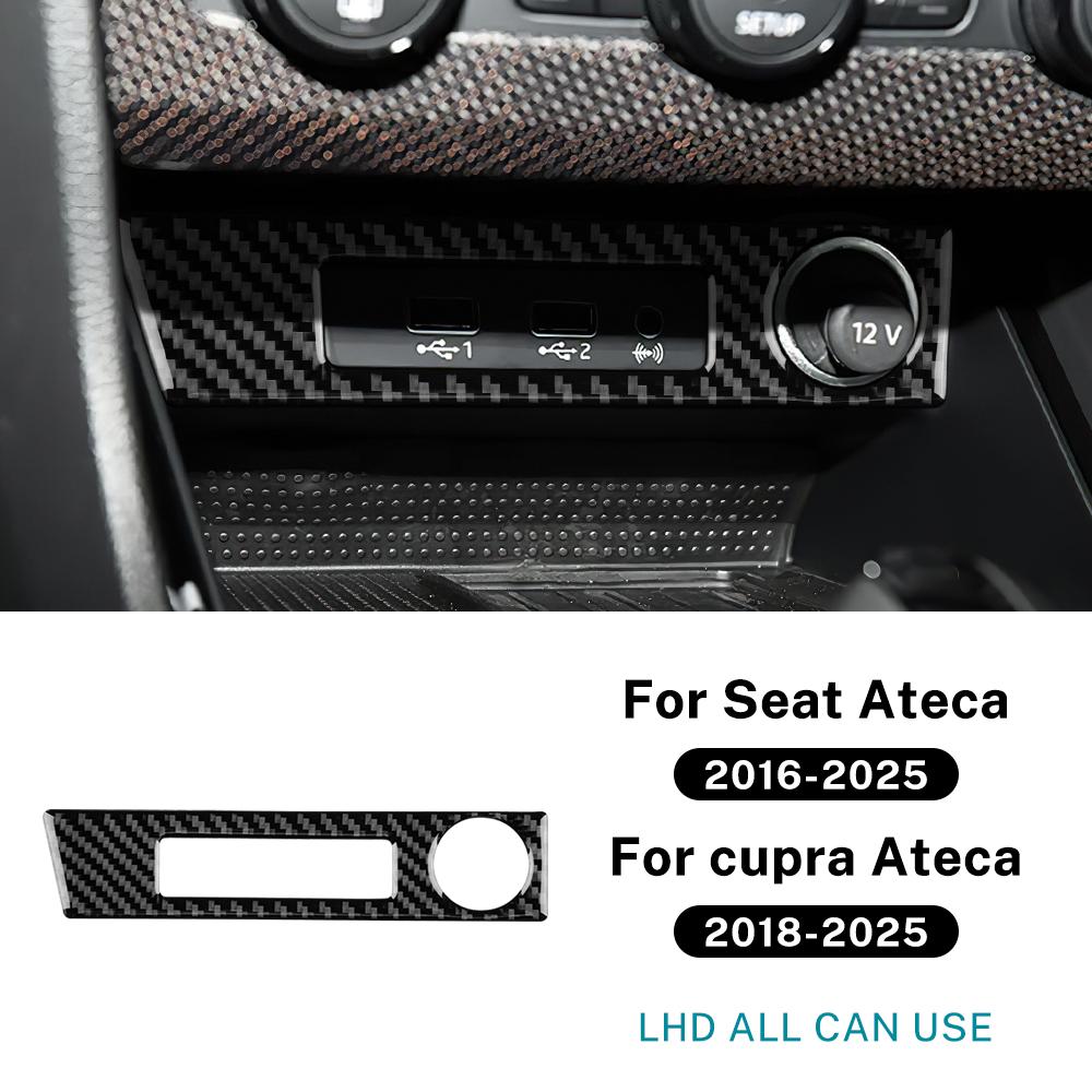 For SEAT Ateca 5F 2016-2025 For Cupra Ateca 5F 2018-2025 Real Soft Carbon Fiber Sticker LHD RHD Car USB Charging Port Frame Trim