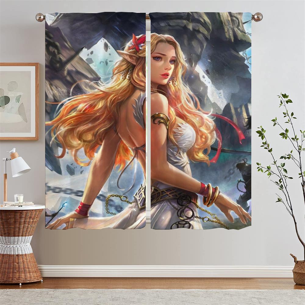 Female Elf Bedroom Curtains 2 Pieces Short Window Curtains for Living Room Partition Curtain Rods Curls Blinds Tentacles Blind