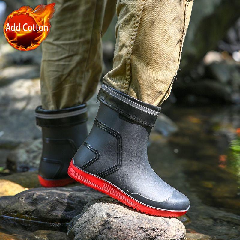 Mid Calf Spring Autumn Farming Men's Rain Boots Original Garden Adult Waterproof and Non-slip Teenagers Wide Toes Gum Male Shoes