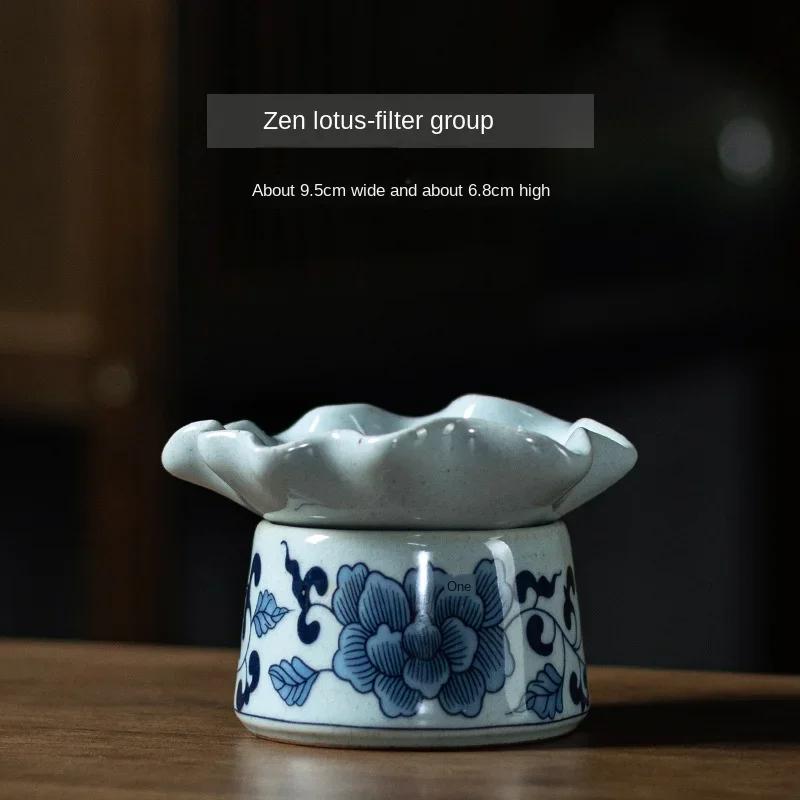Ceramic Tea Funnel Handmade Retro Blue-and-White Tea Strainer Kung Fu Tea Ceremony Utensils