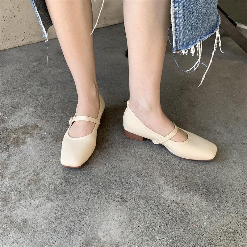 

Весенне-летние туфли с квадратным носком, простым толстым каблуком, мягкой подошвой, низким каблуком, удобным плоским каблуком, женские 39 абрикосовый