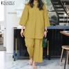 ZANZEA Women 3/4 Sleeve Long Blouse and Pants Casual Two Piece Suit Sets