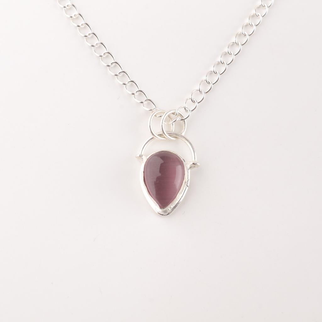 Purple Cat's Eye Gemstone 925 Sterling Silver Jewelry Pendant Anniversary Gift PP-56-41