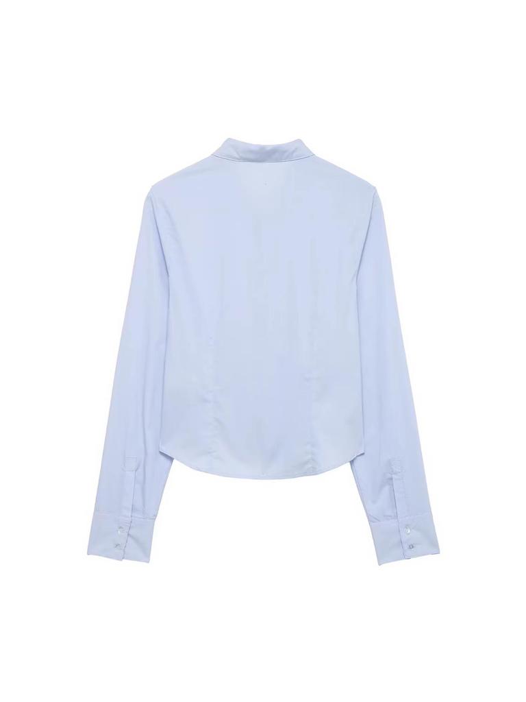Women's Stretchy Pleated Poplin Long-Sleeve Shirt - 2025 Autumn/Winter European American Style