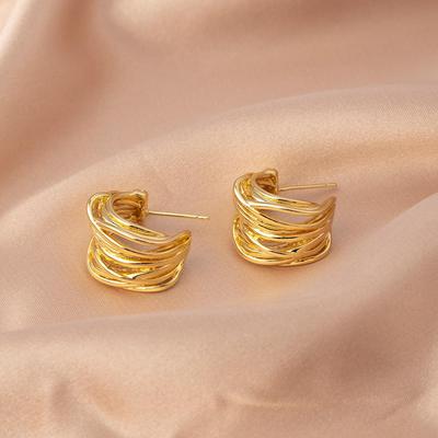 S925 Silbernadel Retro Mehrschichtiger Drahtumwickelter C-förmiger Ohrklemme: Damen Stilvolle Luxuriöse Statement-Ohrringe