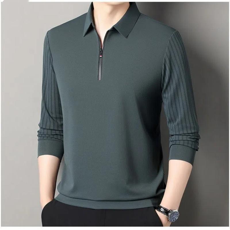 

Осень Новая Футболка Поло на Молнии Топ Рубашка Воротник Повседневная Мужская Футболка 4XL зелёный