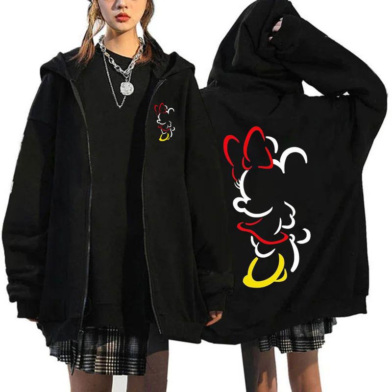2025 Women's New Hoaodies Disney Products Mickey Mouse Pattern Sweatshirt Jacket Fall Winter Long Sleeve Oversized Zip Hoodies