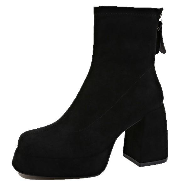 Retro tykk hæl Martin-støvletter 2025 høst og vinter semsket vanntett bord tynne støvletter enkel britisk stil små tykksålede støvletter