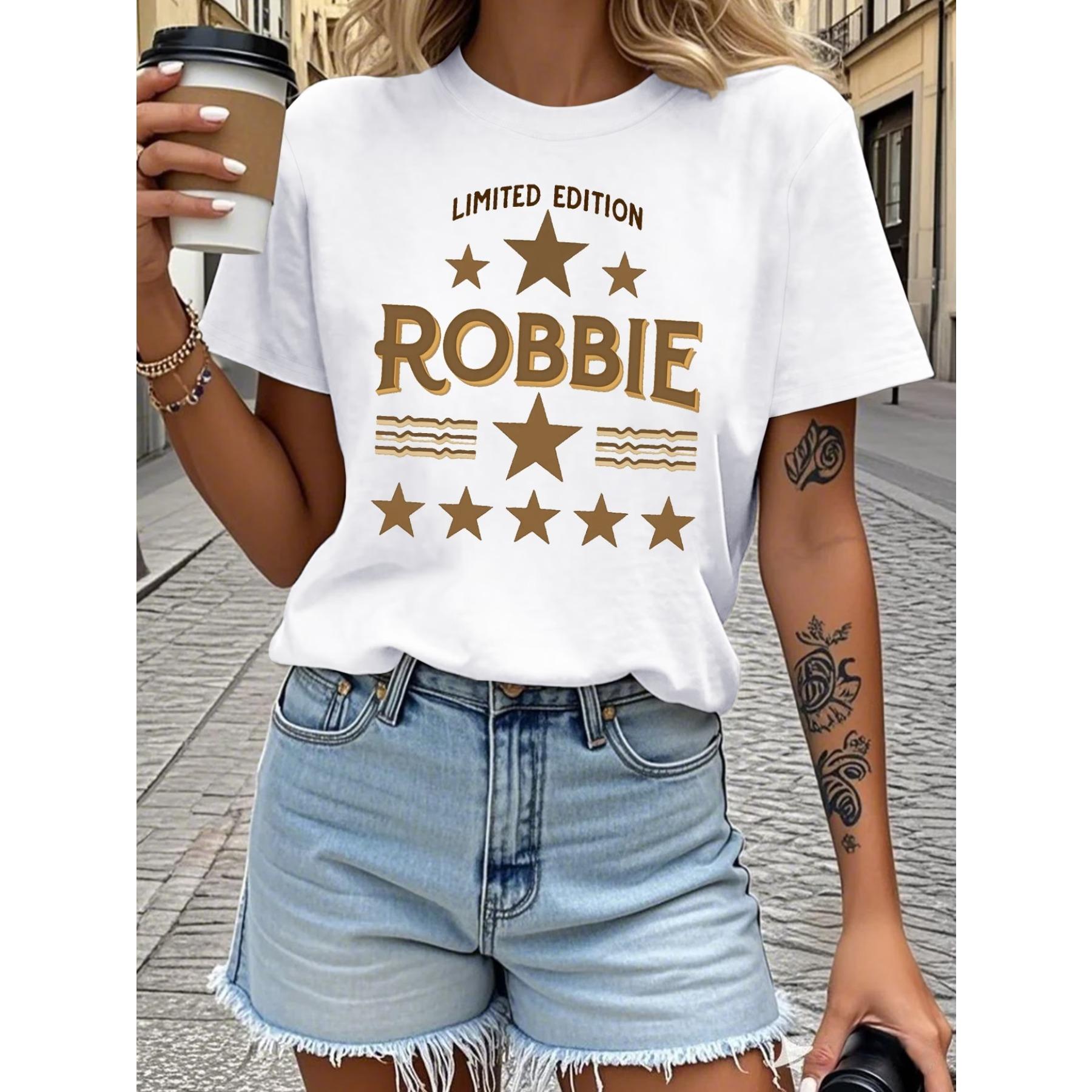 Limited Edition Robbie Star Dames T-shirt - Zacht Ademend Puur T-shirt, Relaxte Pasvorm Dagelijkse Casual Top voor Concerten, Outfits & Casual Kleding XXL