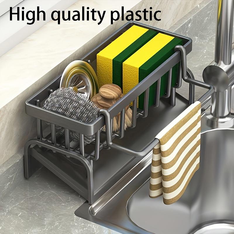 

1 PC Multifunctional Plastic Kitchen Storage Draining Shelf for Rags, No Drill Adhesive Spice Rack, Sink Faucet Drain Rack серый