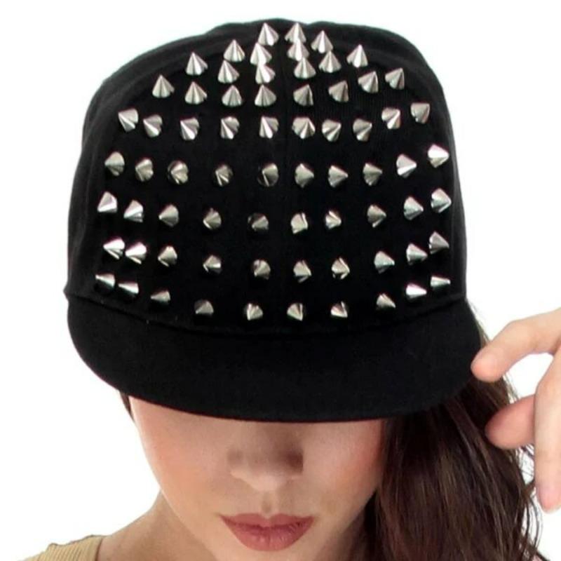 2026 Unisex Fashion Rivet Flat Hat Punk Rock Hip Hop Stud Baseball Caps Y2K Snapback Cap Outdoor Sports Adjustable Hats Gorras