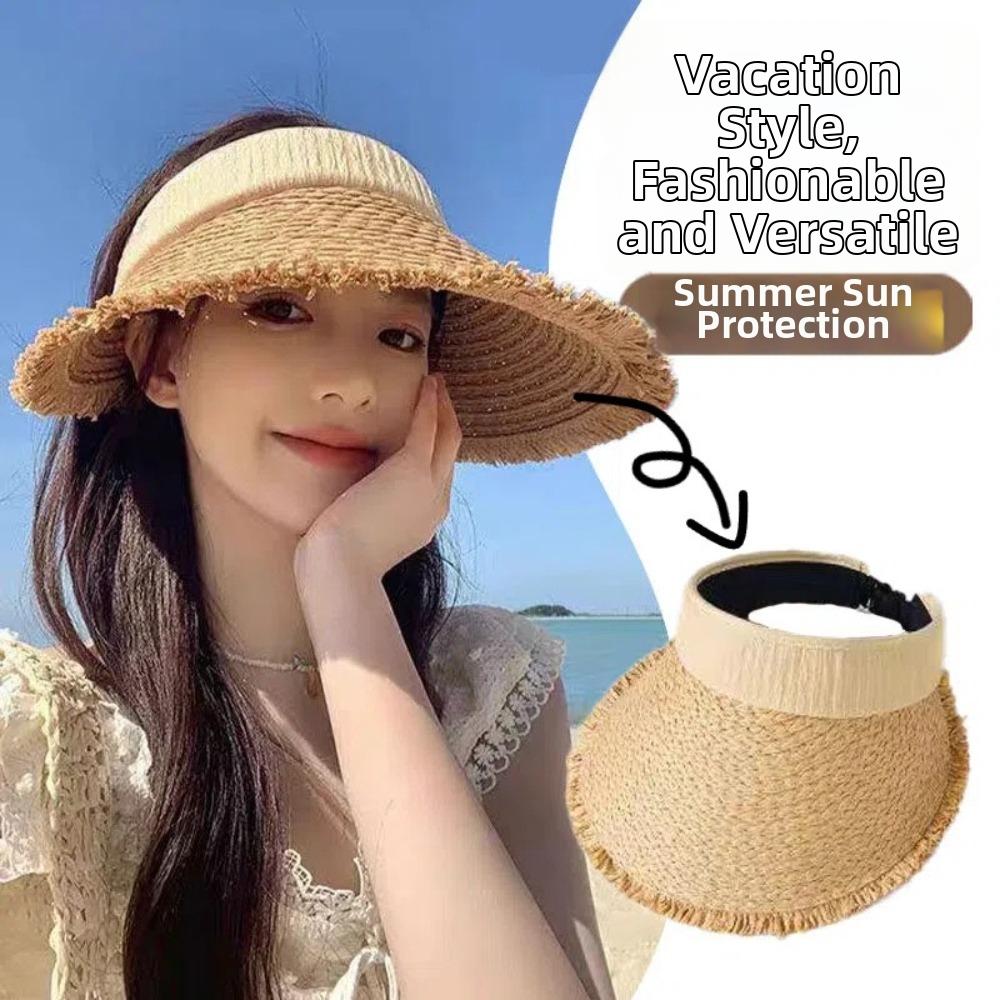 Woven Empty Top Hat Sunscreen Summer Sun Cap Fashion Straw Visor Cap  Girl