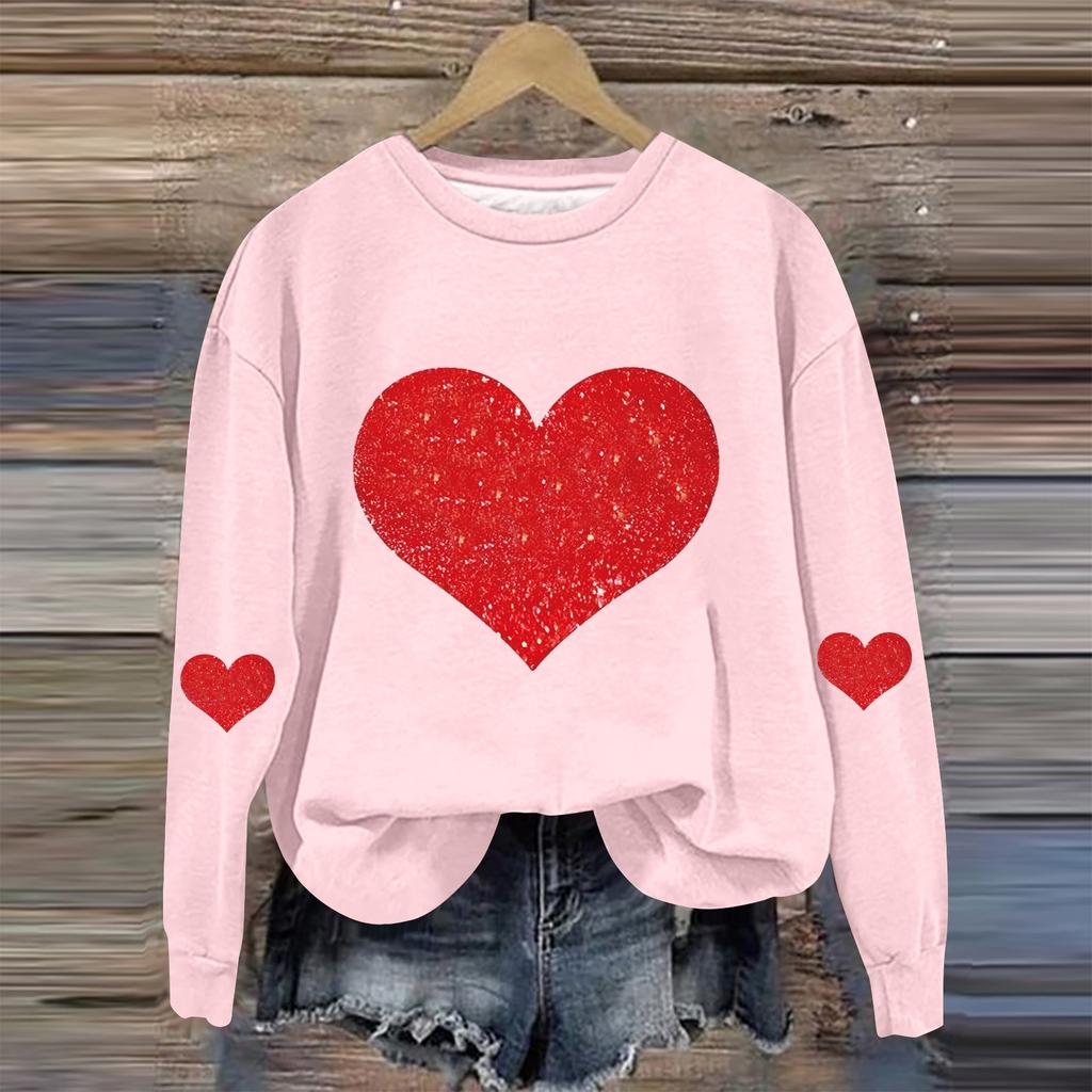 Dámská móda Valentýnský potisk Dlouhý rukáv Volný Kulatý výstřih Mikina Top Podzim