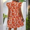 2025 Summer Women Casual Loose V-neck Beach Sundress Flower Print Dress Ruffle Sleeve Bohemia Mini Dress Elegant Button Dresses