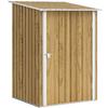 3.3 X 3.4ft Lean To Steel Garden Shed with Locking Door - Light Brown Wood Effect/White
