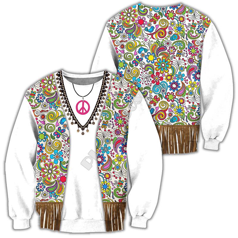 Camisola Larga de Gola Redonda Estampa Digital 3D Criativa Indiana Top de Manga Comprida