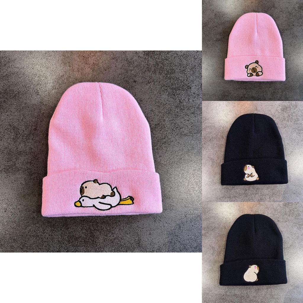 Capybara Womens Animal Embroidered Beanie For Casual Outdoor Wear