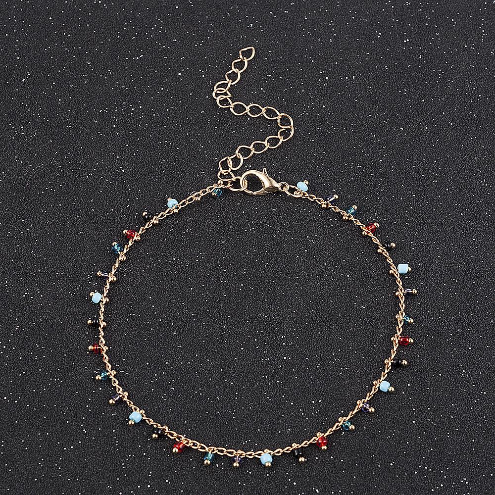 Fashion New Chain Anklet Double Foot Colored Rice Bead Tassel Pendant Foot Ornament For Women Charm Accessories Beach Jewelry