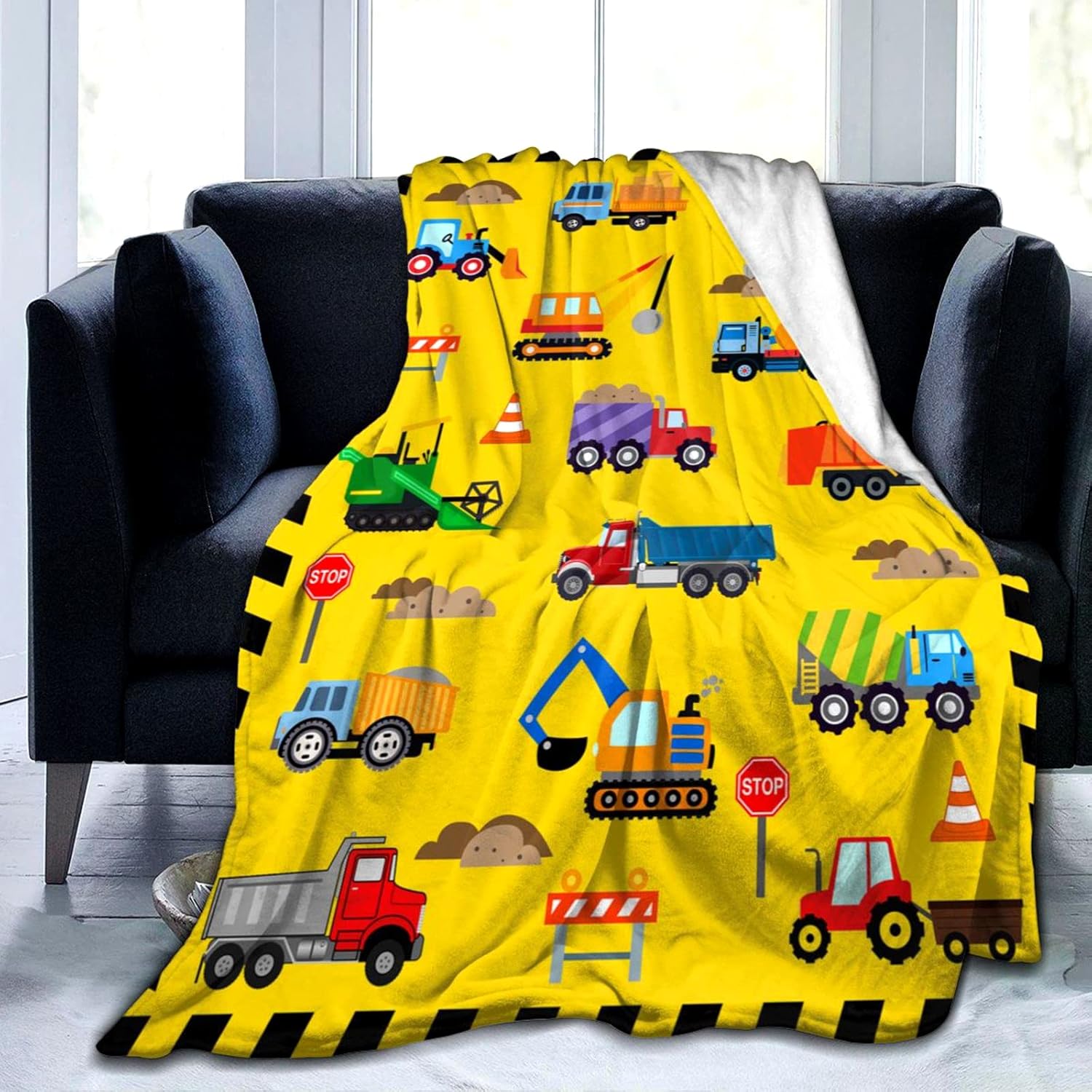 

Cute Truck Construction Blanket Super Soft Flannel Throw Blankets Tractor Cars Blankets Bedding for Boys Girls Birthday Gifts 100x150cm