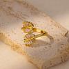 Vintage Zircon Hug Leaf Rings for Women Stainless Steel Gold Color Adjustable Wedding Ring  Simple Statement Jewelry Gift