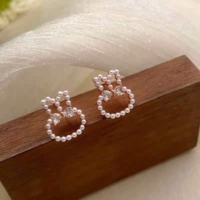 Cute Pearl Rabbit Earrings with Bow Rabbit Earrings